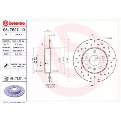 Тормозной диск 0876271X BREMBO - купить в магазине запчастей по Украине