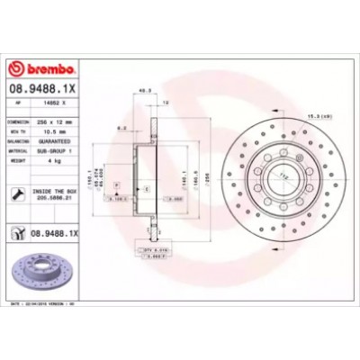 Тормозной диск 0894881X BREMBO - купить в магазине запчастей по Украине