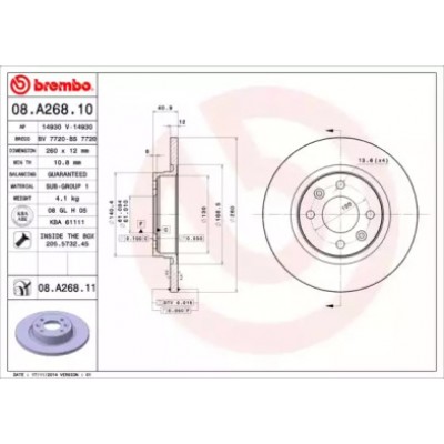 Тормозной диск 08A26810 BREMBO - купить в магазине запчастей по Украине