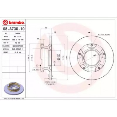 Тормозной диск 08A73010 BREMBO - купить в магазине запчастей по Украине