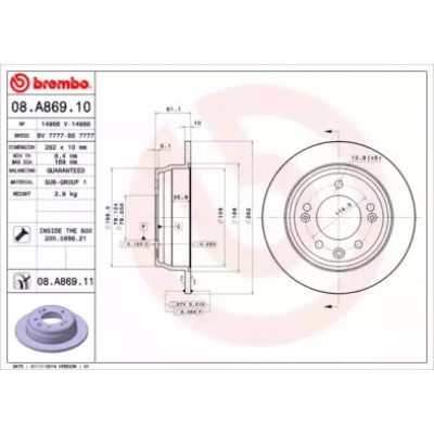 Тормозной диск 08A86910 BREMBO - купить в магазине запчастей по Украине
