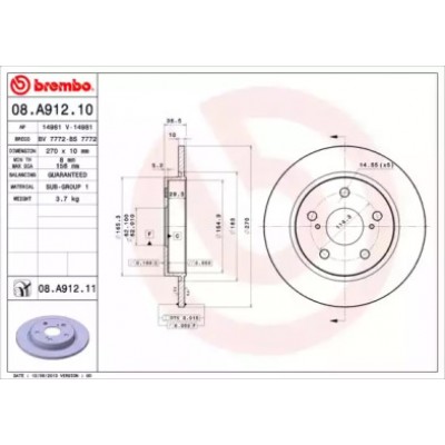 Тормозной диск 08A91210 BREMBO - купить в магазине запчастей по Украине
