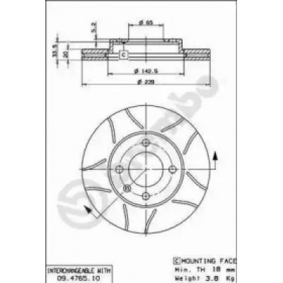 Тормозной диск 09476575 BREMBO - купить в магазине запчастей по Украине