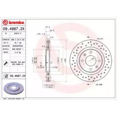 Тормозной диск 0949872X BREMBO - купить в магазине запчастей по Украине