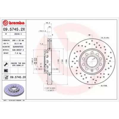 Тормозной диск 0957452X BREMBO - купить в магазине запчастей по Украине