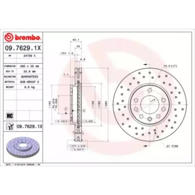 Тормозной диск 0976291X BREMBO - купить в магазине запчастей по Украине