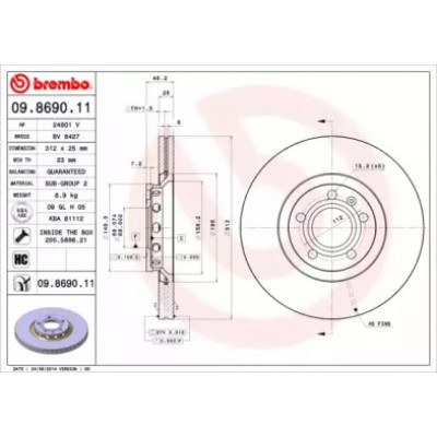 Тормозной диск 09869011 BREMBO - купить в магазине запчастей по Украине