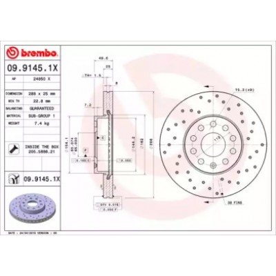 Тормозной диск 0991451X BREMBO - купить в магазине запчастей по Украине