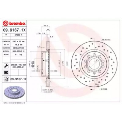 Тормозной диск 0991671X BREMBO - купить в магазине запчастей по Украине
