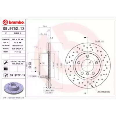 Тормозной диск 0997521X BREMBO - купить в магазине запчастей по Украине