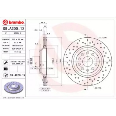 Тормозной диск 09A2001X BREMBO - купить в магазине запчастей по Украине