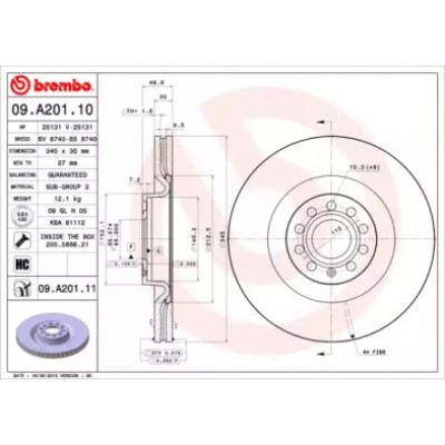 Тормозной диск 09A20110 BREMBO - купить в магазине запчастей по Украине