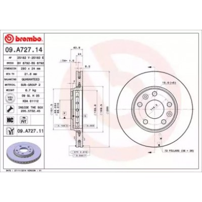 Тормозной диск 09A72711 BREMBO - купить в магазине запчастей по Украине