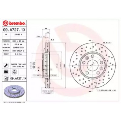 Тормозной диск 09A7271X BREMBO - купить в магазине запчастей по Украине