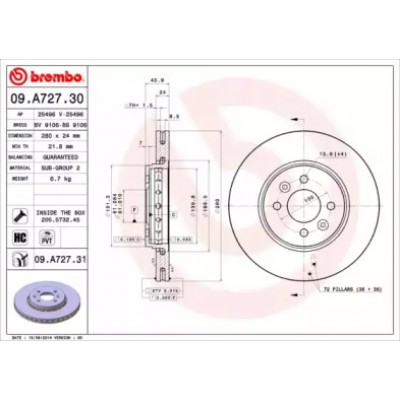 Тормозной диск 09A72730 BREMBO - купить в магазине запчастей по Украине