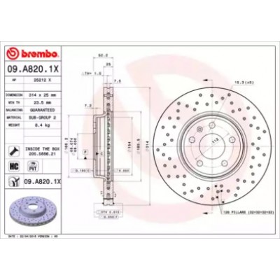 Тормозной диск 09A8201X BREMBO - купить в магазине запчастей по Украине