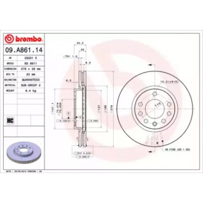 Тормозной диск 09A86114 BREMBO - купить в магазине запчастей по Украине