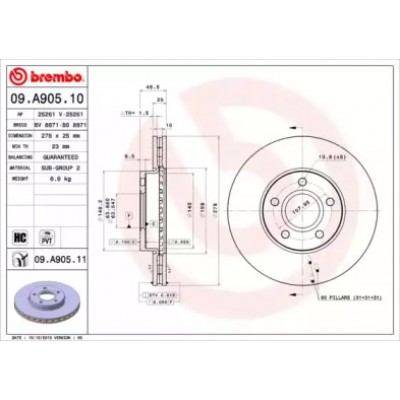 Тормозной диск 09A90510 BREMBO - купить в магазине запчастей по Украине