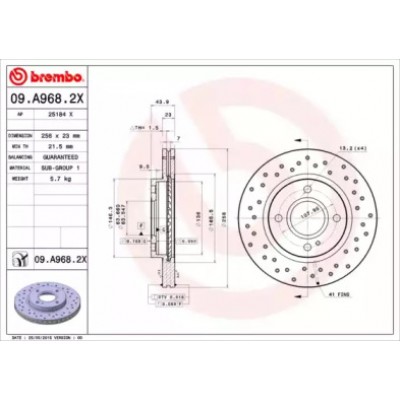 Тормозной диск 09A9682X BREMBO - купить в магазине запчастей по Украине