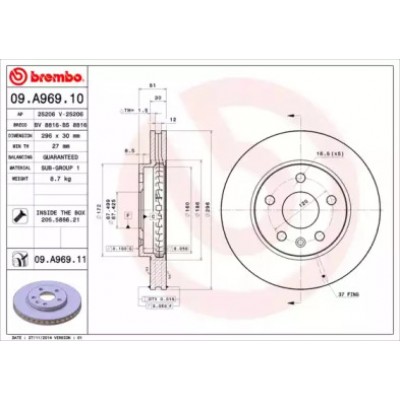 Тормозной диск 09A96910 BREMBO - купить в магазине запчастей по Украине