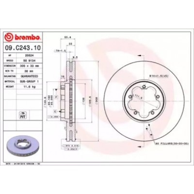 Тормозной диск 09C24310 BREMBO - купить в магазине запчастей по Украине