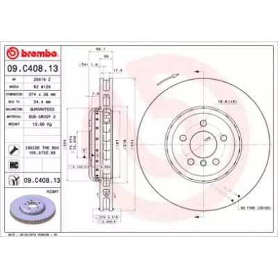 Тормозной диск 09C40813 BREMBO - купить в магазине запчастей по Украине
