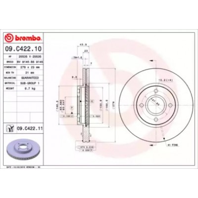 Тормозной диск 09C42211 BREMBO - купить в магазине запчастей по Украине