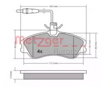 Комплект тормозных колодок, дисковый тормоз METZGER 1170150 1170150 METZGER - купить в магазине запчастей по Украине