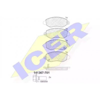 Комплект тормозных колодок, дисковый тормоз 141367 ICER - купить в магазине запчастей по Украине