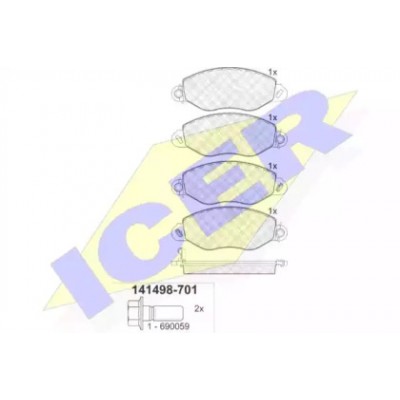 Комплект тормозных колодок, дисковый тормоз 141498701 ICER - купить в магазине запчастей по Украине