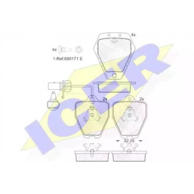 Комплект тормозных колодок, дисковый тормоз 181694 ICER - купить в магазине запчастей по Украине