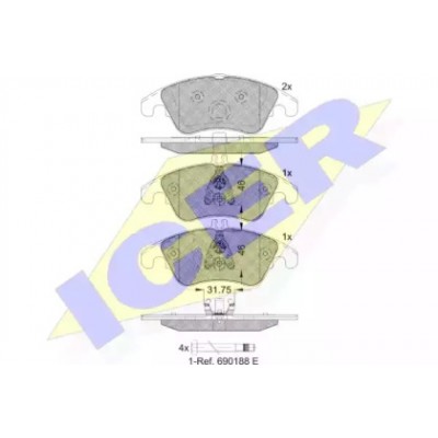 Комплект тормозных колодок, дисковый тормоз 181865 ICER - купить в магазине запчастей по Украине