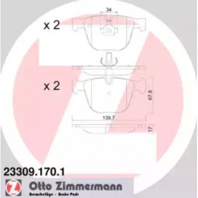 Комплект тормозных колодок, дисковый тормоз 233091701 ZIMMERMANN - купить в магазине запчастей по Украине