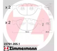 Комплект тормозных колодок, дисковый тормоз ZIMMERMANN 23791.205.1 237912051 ZIMMERMANN - купить в магазине запчастей по Украине