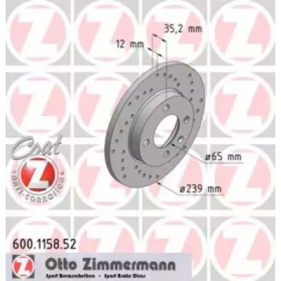 Тормозной диск 600115852 ZIMMERMANN - купить в магазине запчастей по Украине