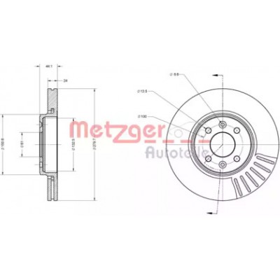 Тормозной диск 6110033 METZGER - купить в магазине запчастей по Украине