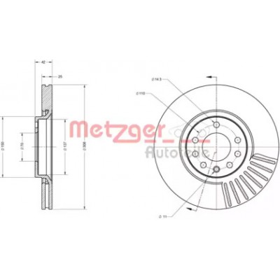 Тормозной диск 6110103 METZGER - купить в магазине запчастей по Украине