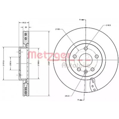 Тормозной диск 6110698 METZGER - купить в магазине запчастей по Украине