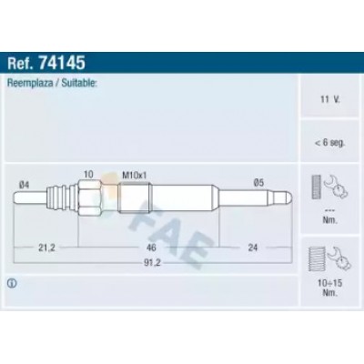 Свеча накаливания 74145 FAE - купить в магазине запчастей по Украине