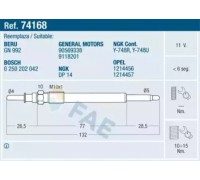Свеча накаливания FAE 74168 74168 FAE - купить в магазине запчастей по Украине