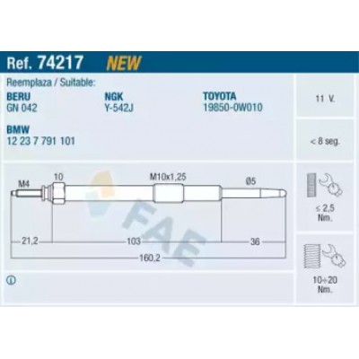 Свеча накаливания 74217 FAE - купить в магазине запчастей по Украине