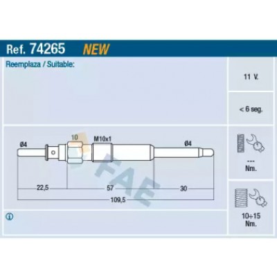 Свеча накаливания 74265 FAE - купить в магазине запчастей по Украине