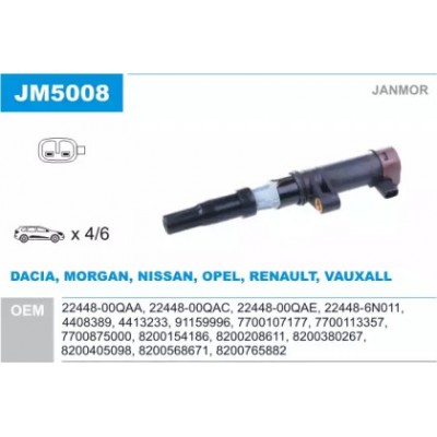 Катушка зажигания JM5008 JANMOR - купить в магазине запчастей по Украине