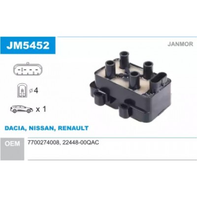 Катушка зажигания JM5452 JANMOR - купить в магазине запчастей по Украине