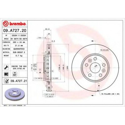 Тормозной диск 09A72721 BREMBO - купить в магазине запчастей по Украине
