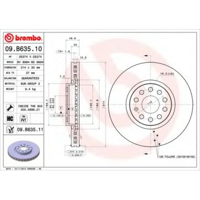 Тормозной диск 09B63511 BREMBO - купить в магазине запчастей по Украине