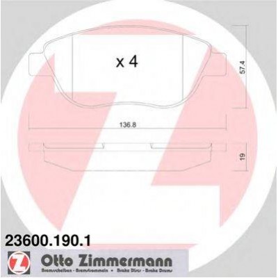 Комплект тормозных колодок, дисковый тормоз 236001901 ZIMMERMANN - купить в магазине запчастей по Украине