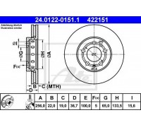 Тормозной диск ATE 24.0122-0151.1 24012201511 ATE - купить в магазине запчастей по Украине