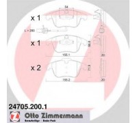Комплект тормозных колодок, дисковый тормоз ZIMMERMANN 24705.200.1 247052001 ZIMMERMANN - купить в магазине запчастей по Украине
