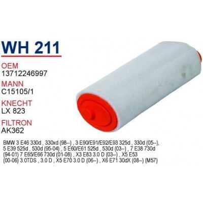 Воздушный фильтр WH211 WUNDER - купить в магазине запчастей по Украине